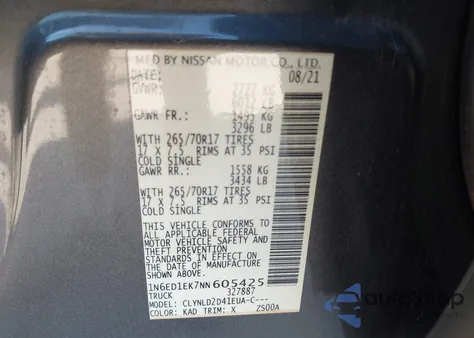 2022 Nissan Frontier Pro-4X 4X4 z USA, uszkodzony, nr VIN 1N6ED1EK7NN605425